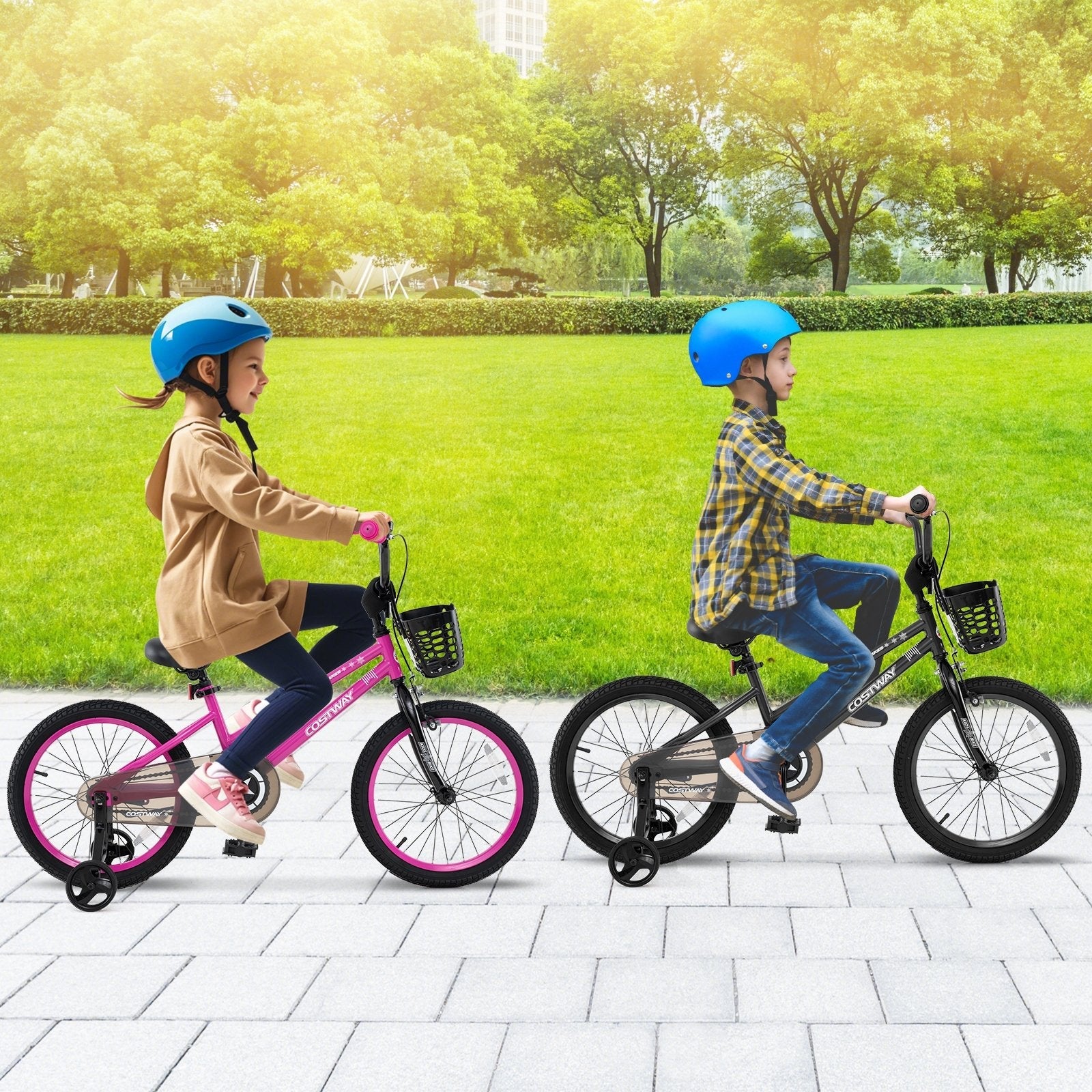 14 Inch Kids Bike with Basket and Training Wheels for Children Aged 4-5 Years Old