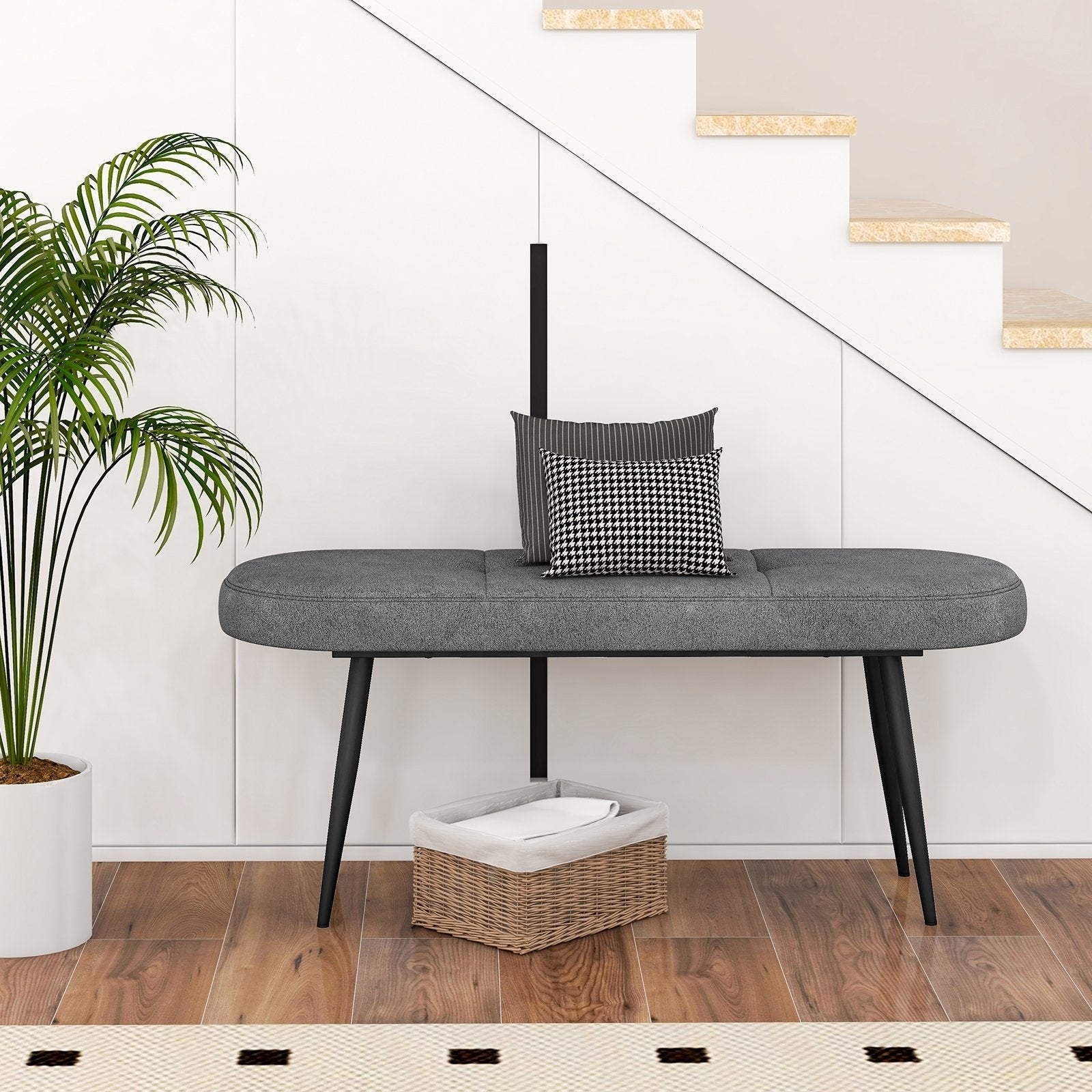 47 Inch Upholstered Entryway Bench with Heavy-duty Metal Frame-Black