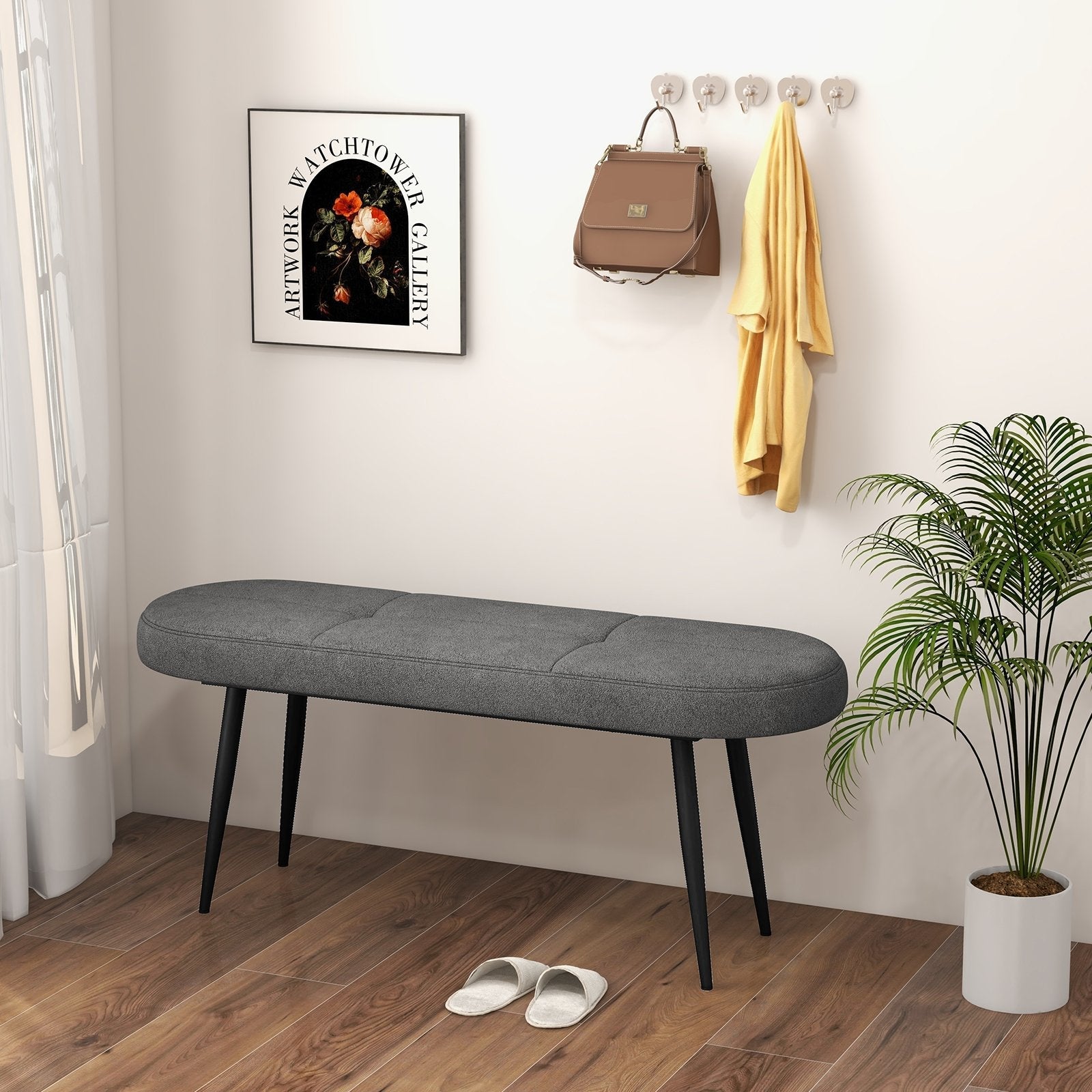 47 Inch Upholstered Entryway Bench with Heavy-duty Metal Frame-Black