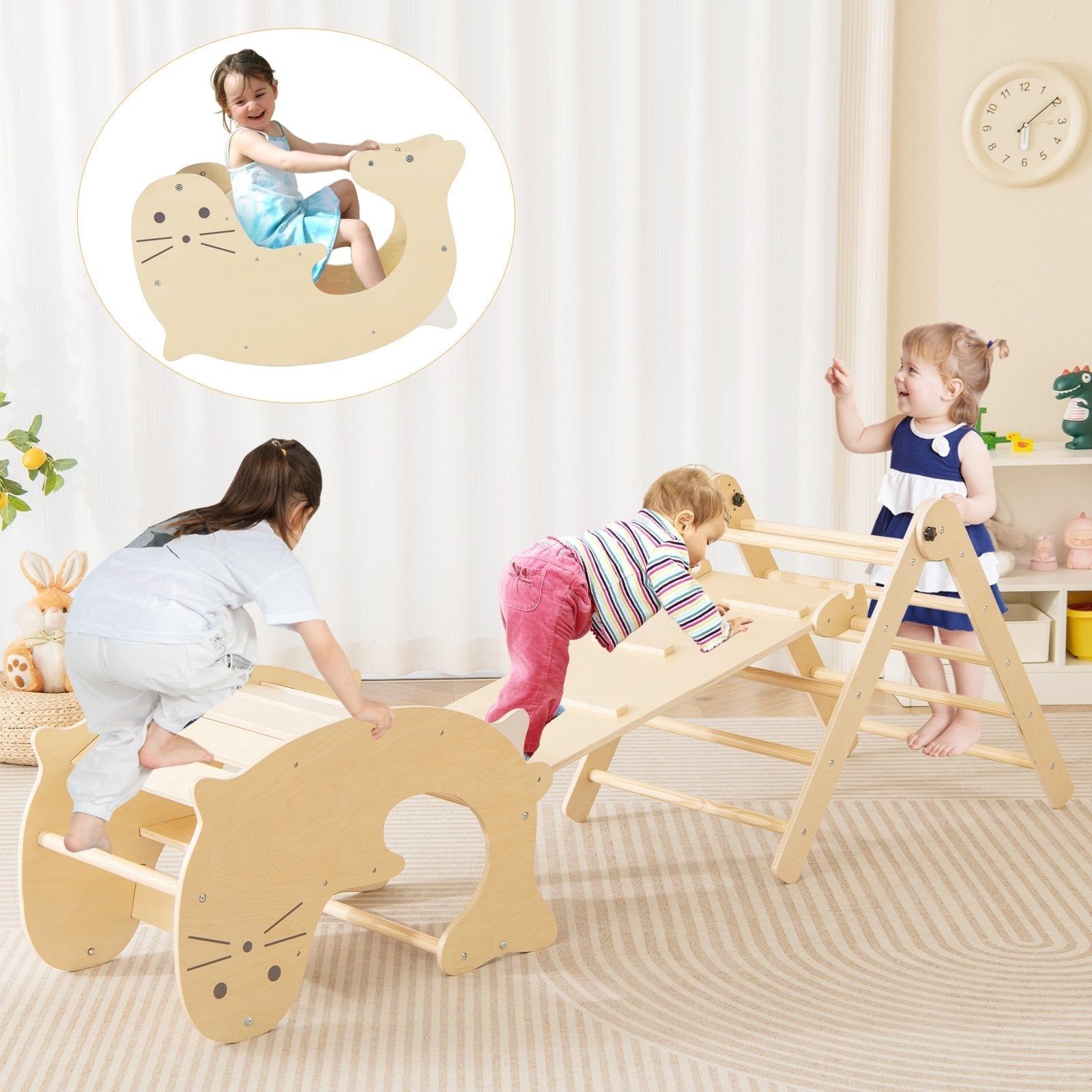 7-in-1 Indoor Climbing Toys for Toddlers with Reversible Ramp-Multicolor