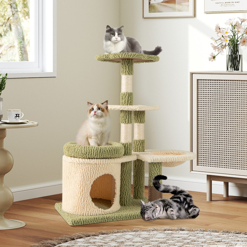 38 Inch Tall Multi-Level Aesthetic Kitten Tower with Condo and Bed-Green