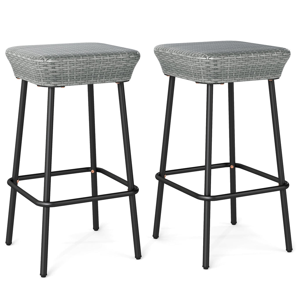 29.5 Inches Patio Bar Stools Set of 2 with Rattan Seat and Footrest