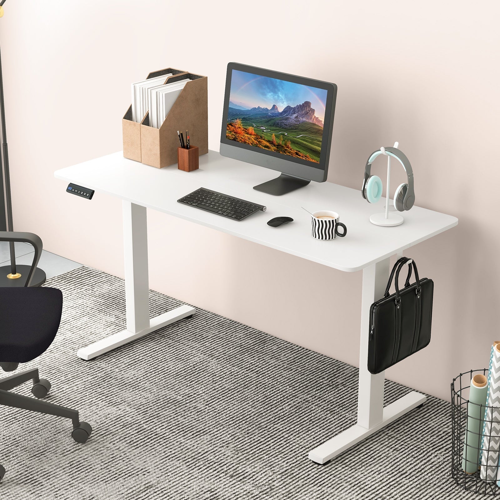 55 x 24 Inches Sit Stand Home Office Desk with 3 Memory Height Settings-Natural