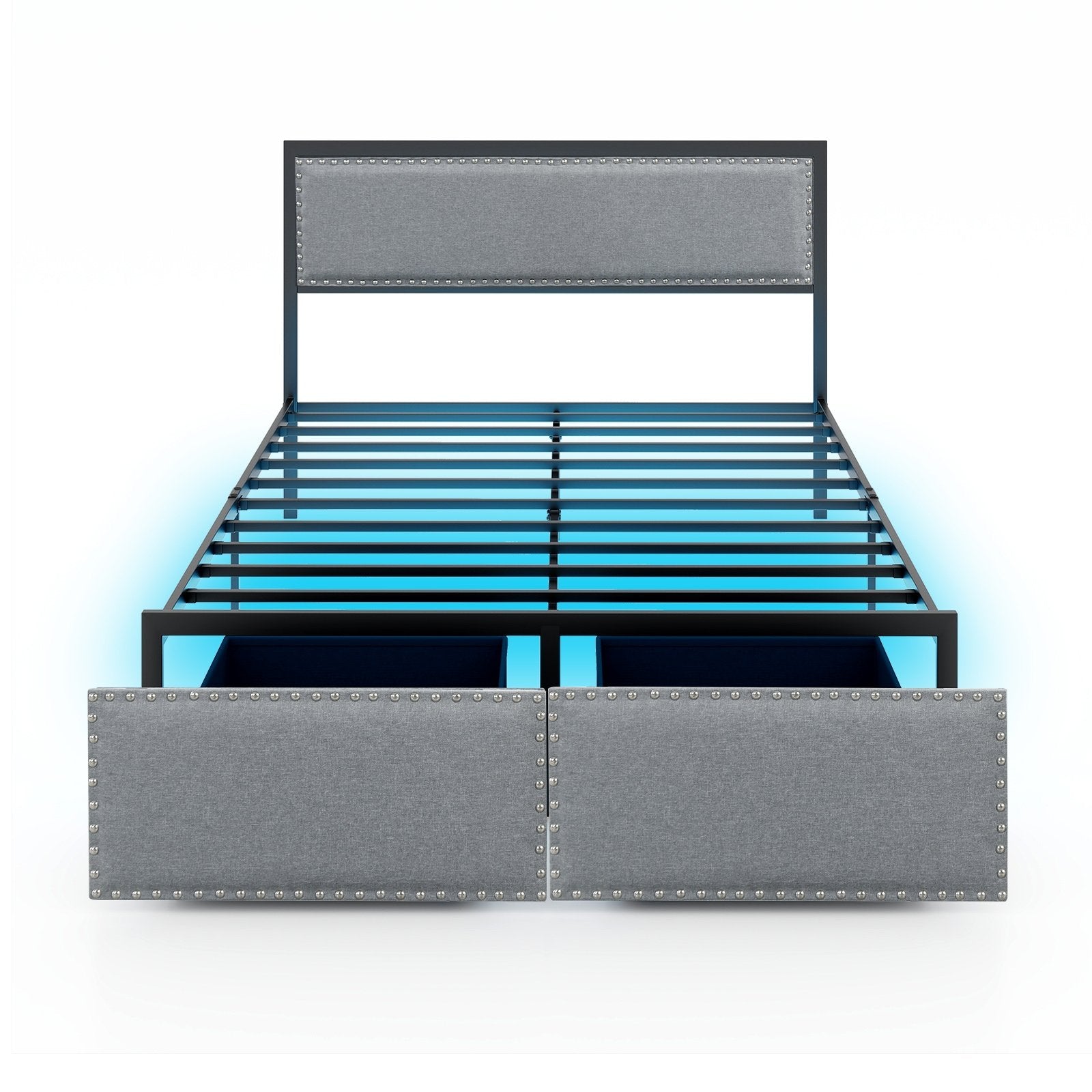 Full/Queen/Twin Size Bed Frame with LED Lights Drawer and Metal Slats-Queen Size