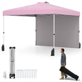 10 X 10 FT Pop up Canopy Tent with 1 Sidewall and Wheeled Bag-Pink
