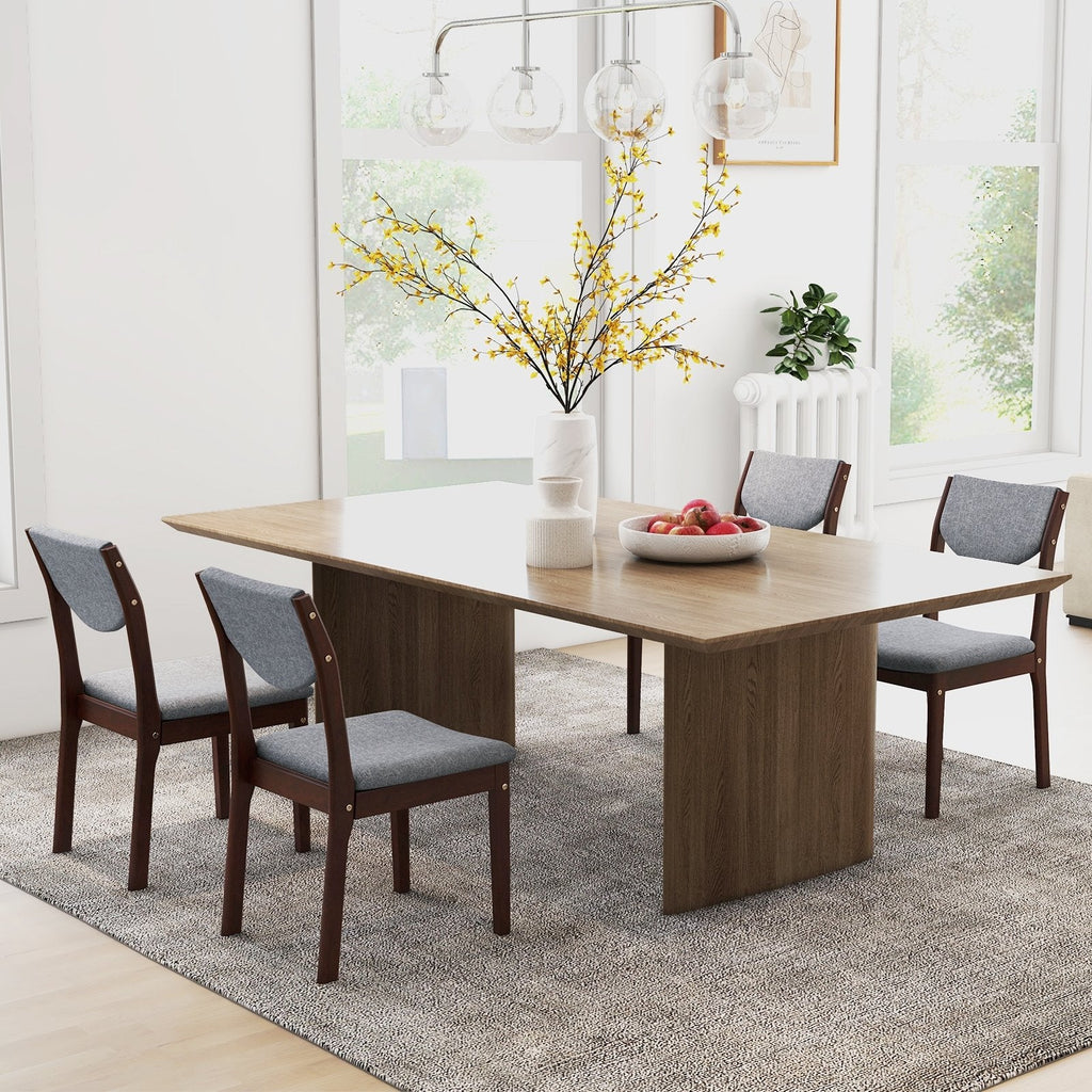 Set of 2 Wood Kitchen Chairs with Faux Leather Upholstered Seat-Beige