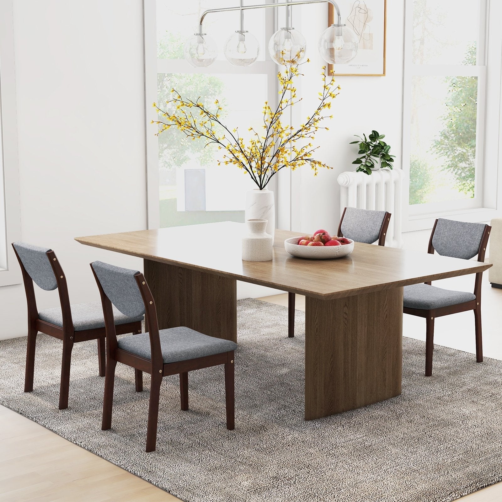 Set of 2 Wood Kitchen Chairs with Faux Leather Upholstered Seat-Beige