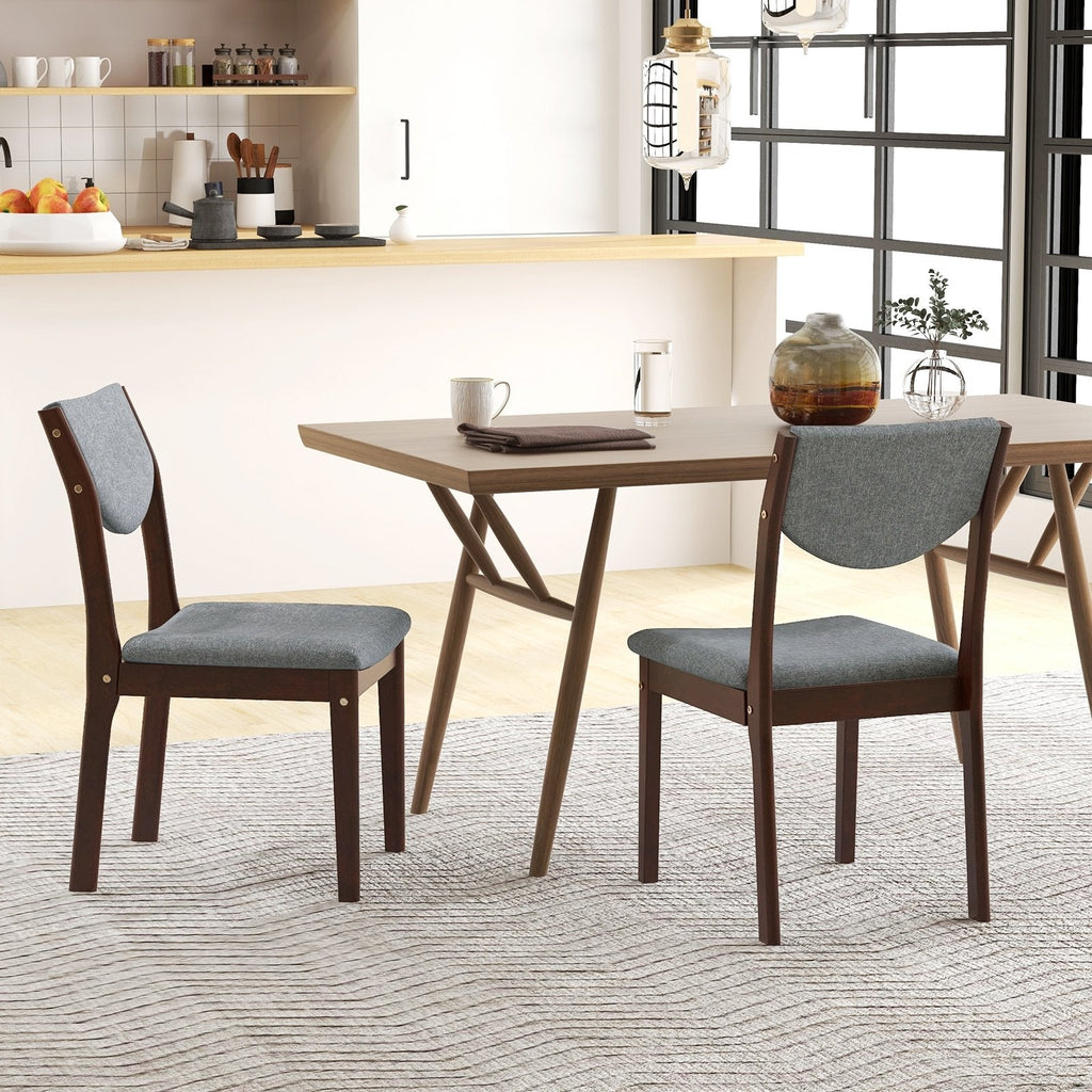 Set of 2 Wood Kitchen Chairs with Faux Leather Upholstered Seat-Beige