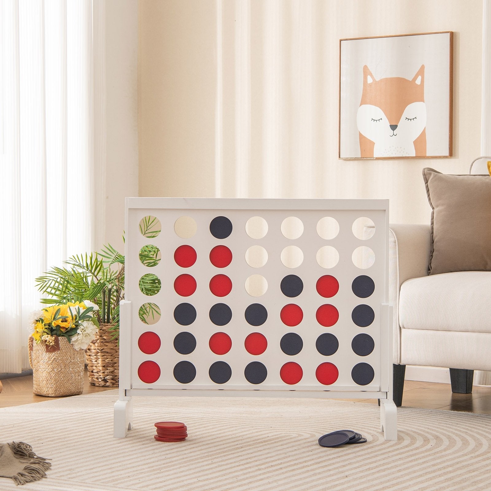 Wooden 4-in-a-row Game Set with 42 PCS Chips and 600D Oxford Fabric Carrying Bag-Blue