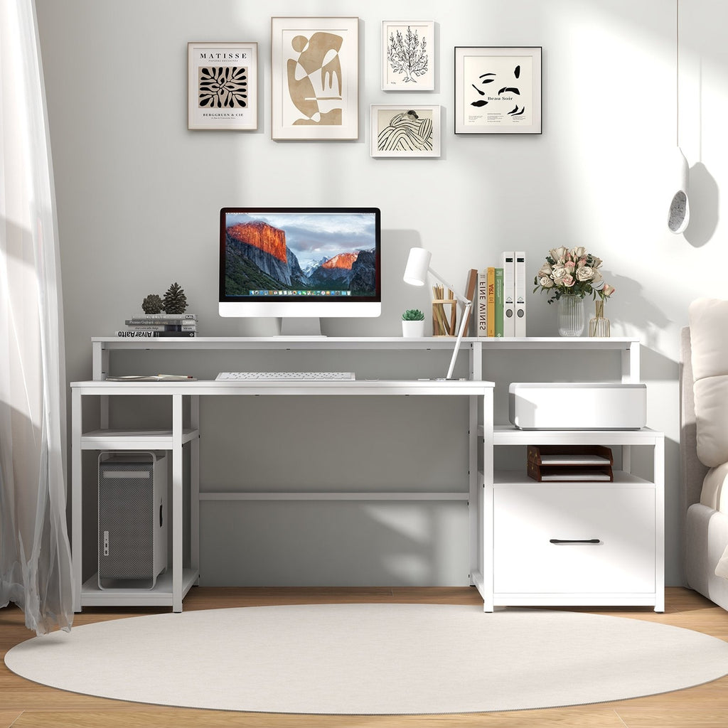 67 Inch Computer Desk with Monitor Stand & File Drawer-Rustic Brown