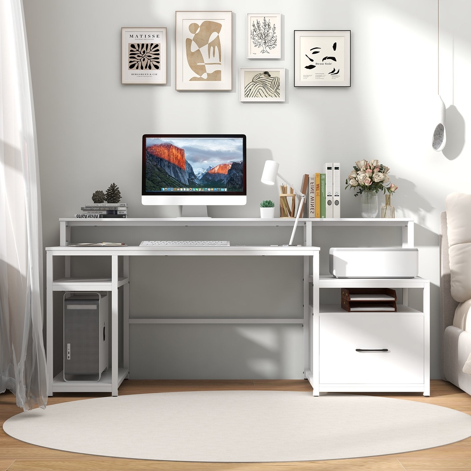 67 Inch Computer Desk with Monitor Stand & File Drawer-Rustic Brown