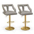 Set of 2 Bar Chairs with Footrest and 2-Layer Electroplated Metal Base-Gray