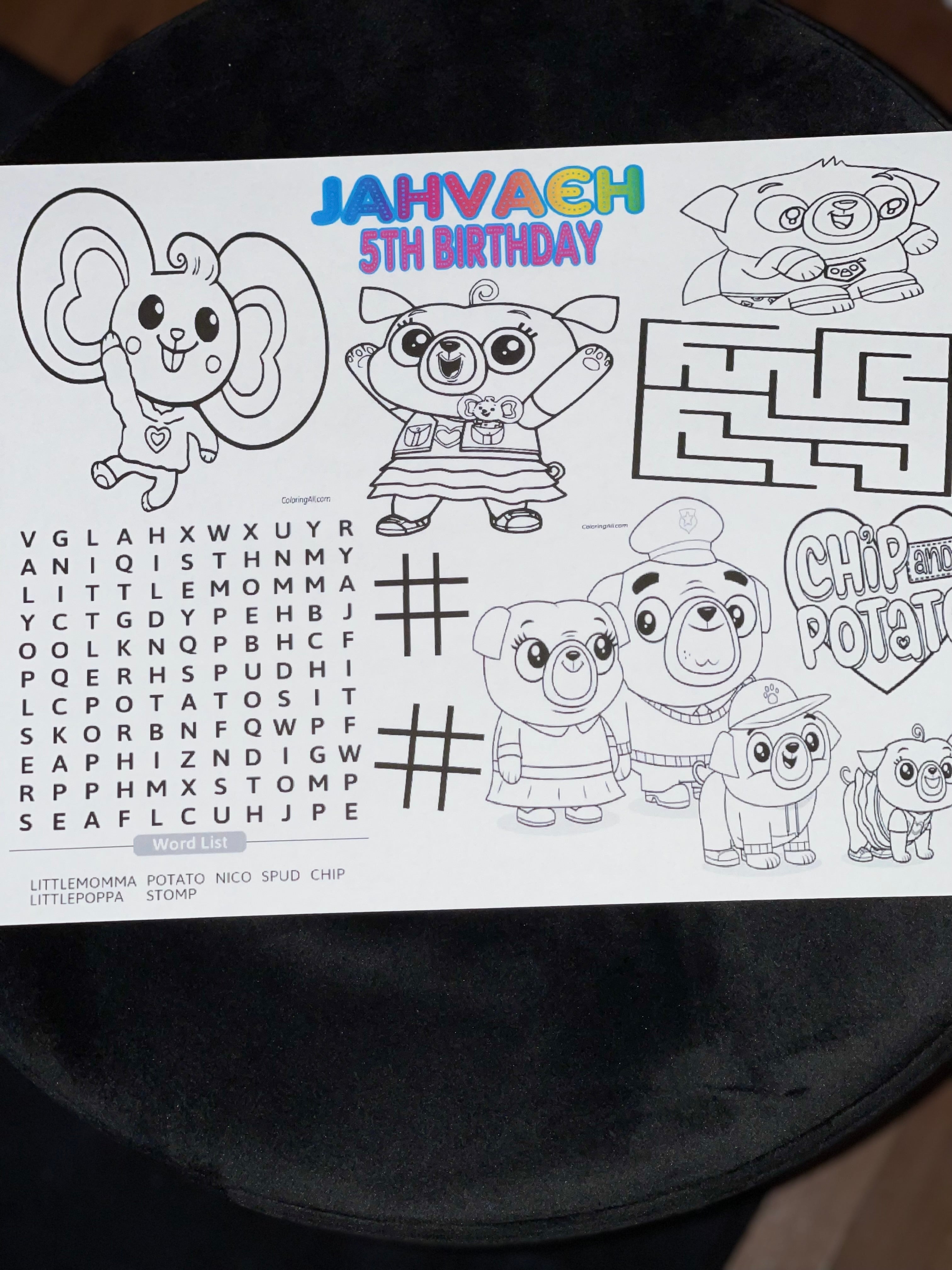 Birthday Activity Sheet - Custom Party Printable for Kids