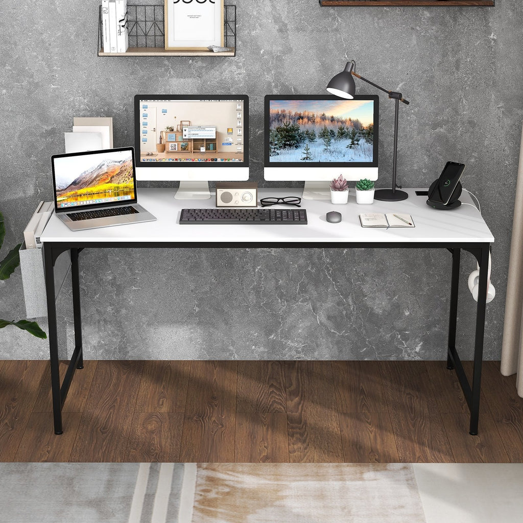 60 Inch Computer Desk with Charging Station Storage Bag-Rustic Brown