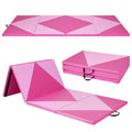 4-Panel PU Leather Folding Exercise Gym Mat with Hook and Loop Fasteners-Black & Pink