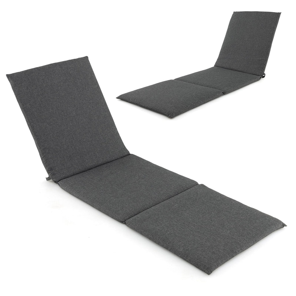 Outdoor Chaise Lounge Cushion Patio Furniture Folding Pad with Fixing Straps-Beige