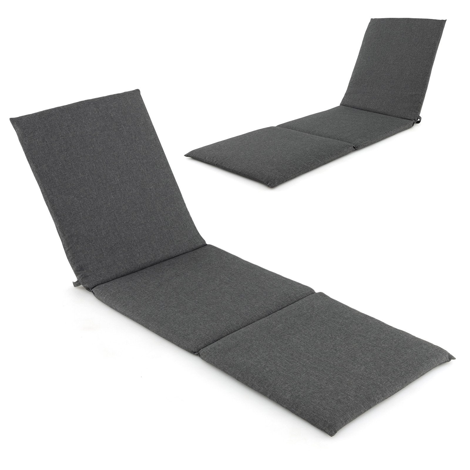 Outdoor Chaise Lounge Cushion Patio Furniture Folding Pad with Fixing Straps-Beige