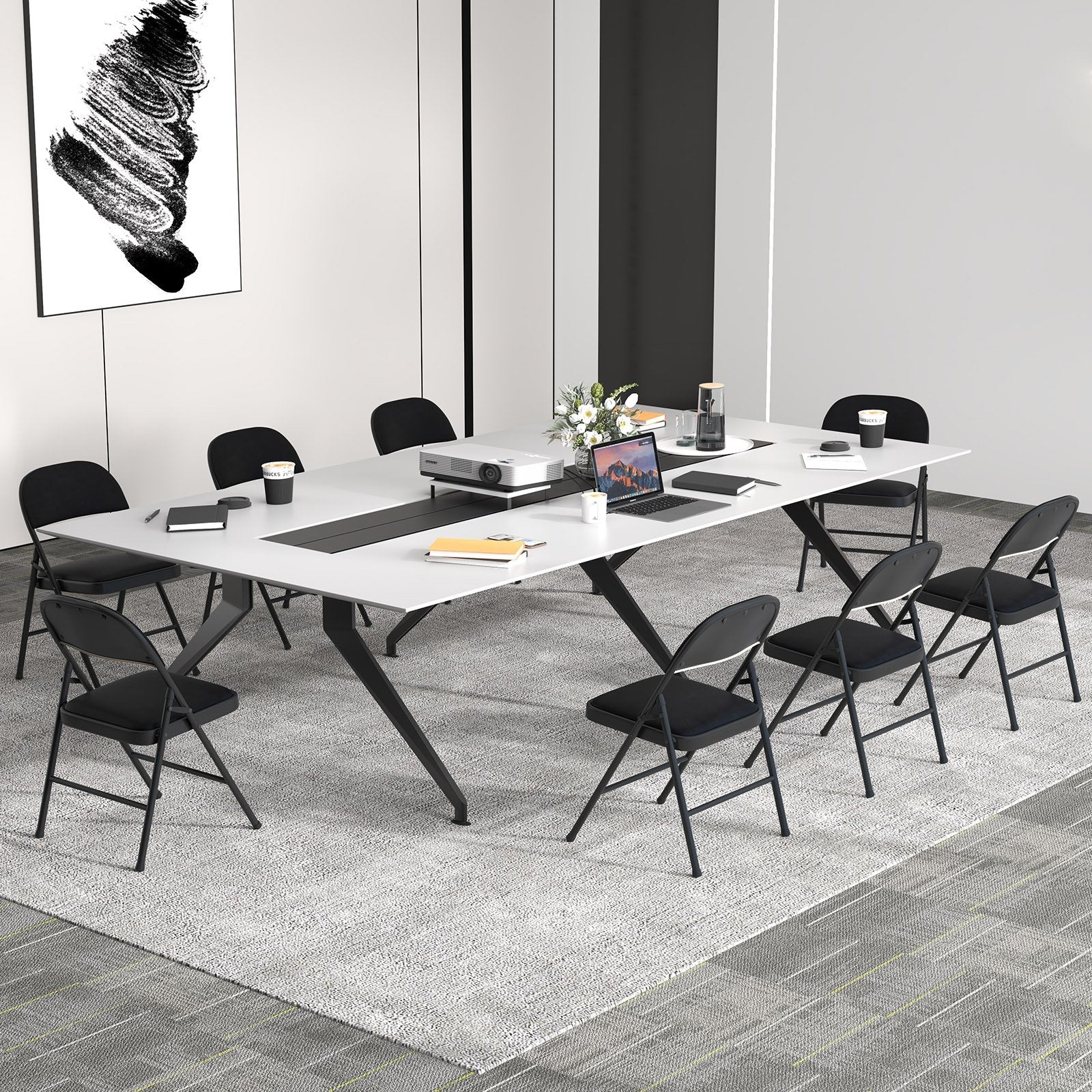 2 Pack Folding Chairs with Metal Frame and PVC Leather for Indoor Outdoor-Black