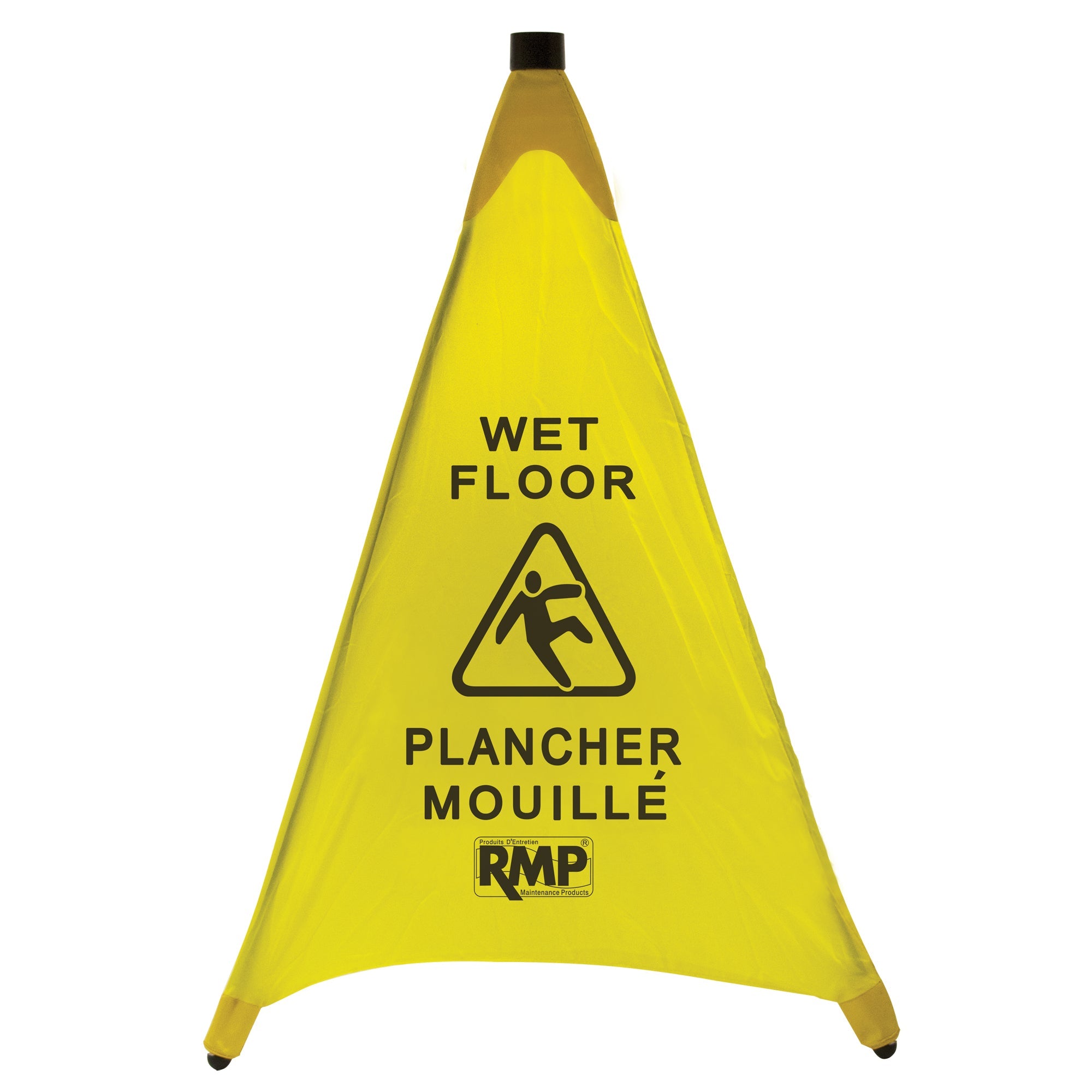 "Wet Floor" Pop-Up Safety Cone, Bilingual with Pictogram