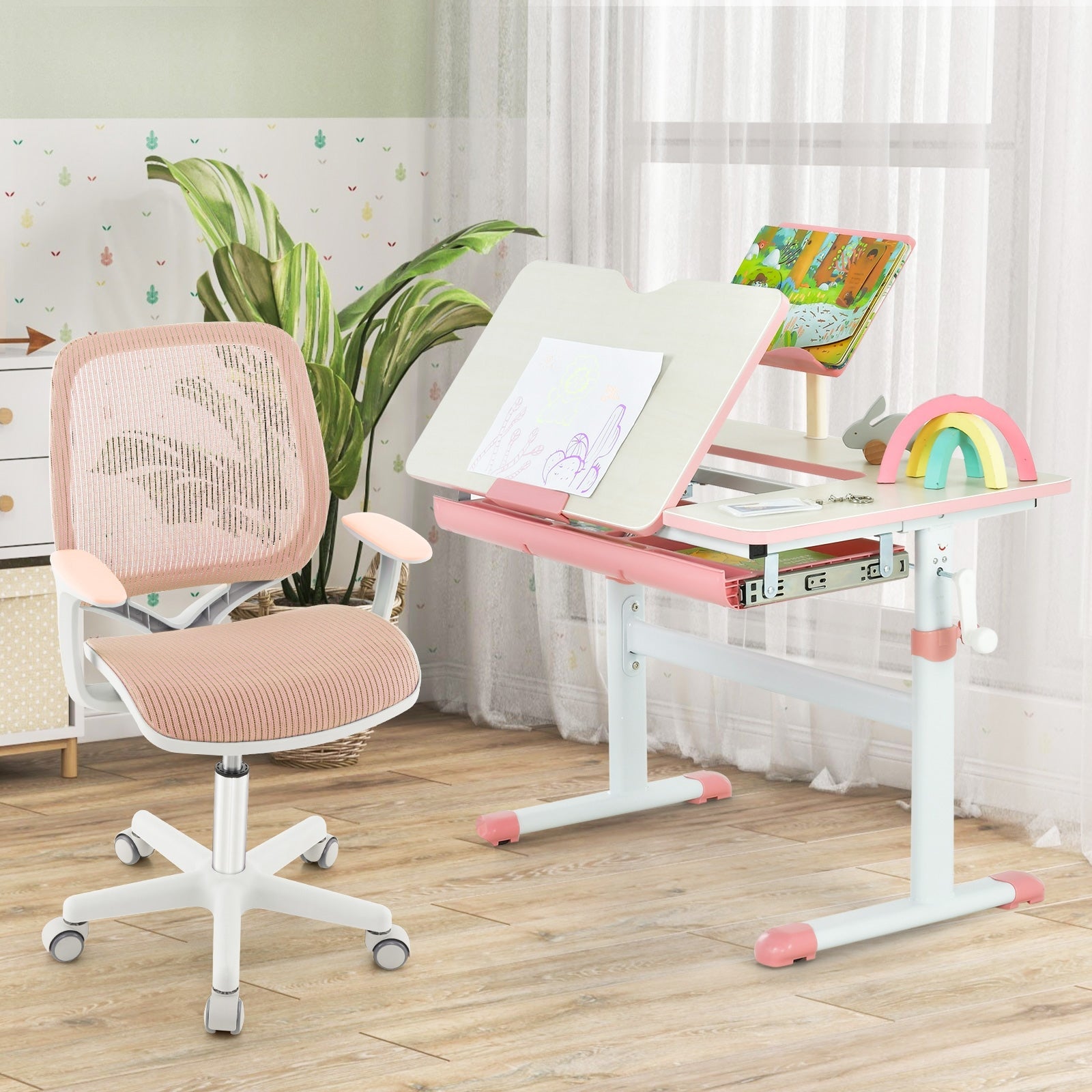 Swivel Mesh Children Computer Chair with Adjustable Height-Blue