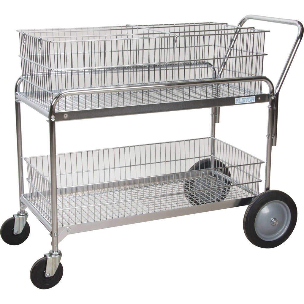 Wire Mesh Office Mail Cart, 250 lbs. Capacity, Chrome, 23" D x 42" L x 38" H, Chrome Plated