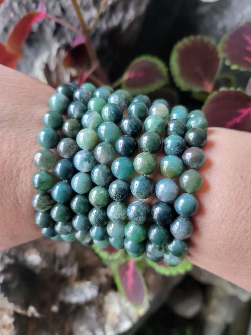 Moss Agate Gemstone Bead Bracelet
