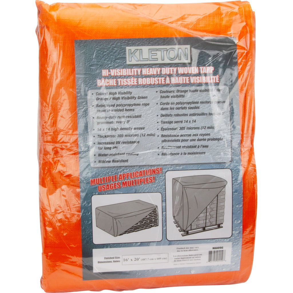 High-Visibility Heavy-Duty Woven Tarp, Polyethylene, Green/Orange, 16' x 20' x 12 mils