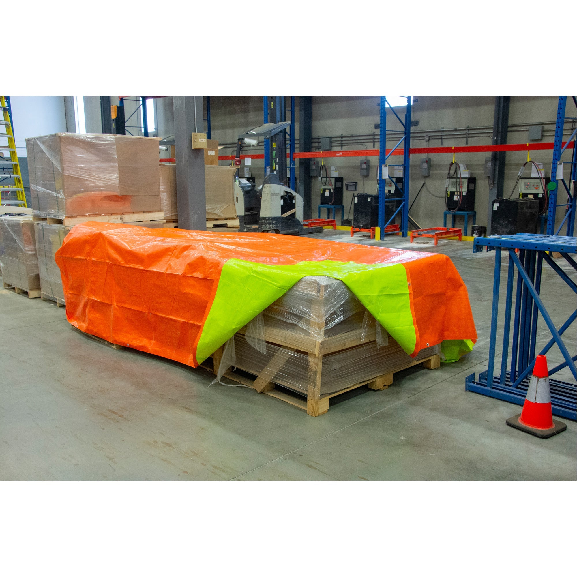 High-Visibility Heavy-Duty Woven Tarp, Polyethylene, Green/Orange, 40' x 60' x 12 mils