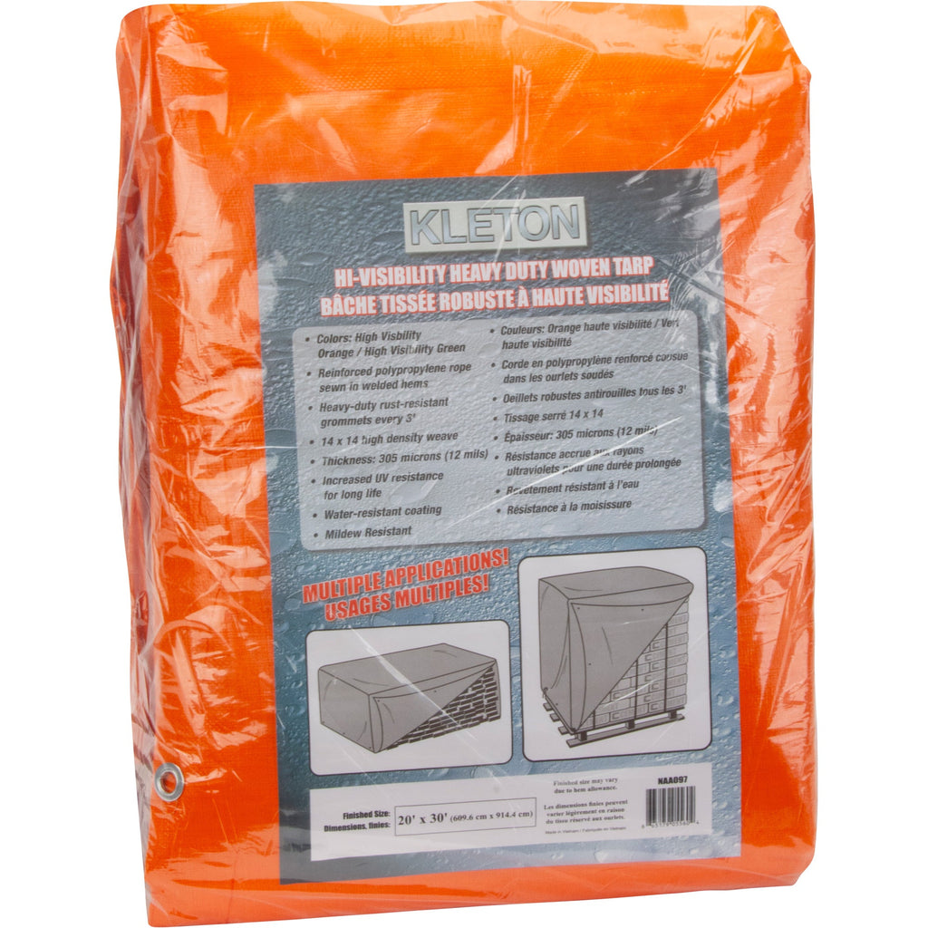 High-Visibility Heavy-Duty Woven Tarp, Polyethylene, Green/Orange, 20' x 30' x 12 mils
