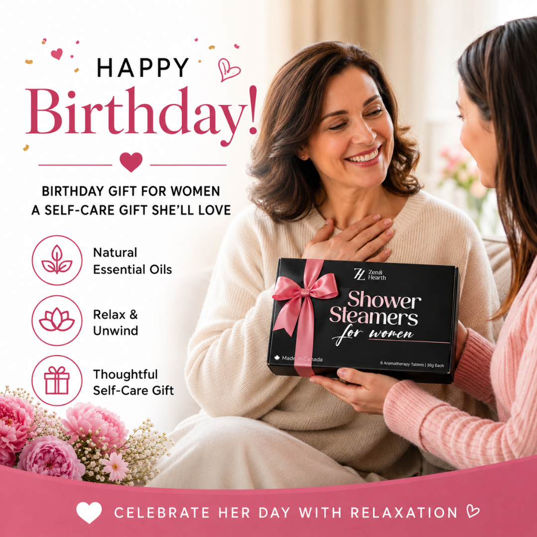 Zen & Hearth Shower Steamer Gift Set – 6 Aromatherapy Scents in Premium Gift Box | Natural Essential Oil Self-Care Gift for Women, Birthdays & Holidays | Handmade in Canada
