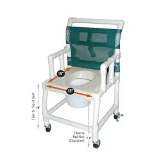 150HL Ezee Life PVC Wheeled Shower Commode Chair - 18x18 Seat, Drop Arm Design for Safe Lateral Transfers