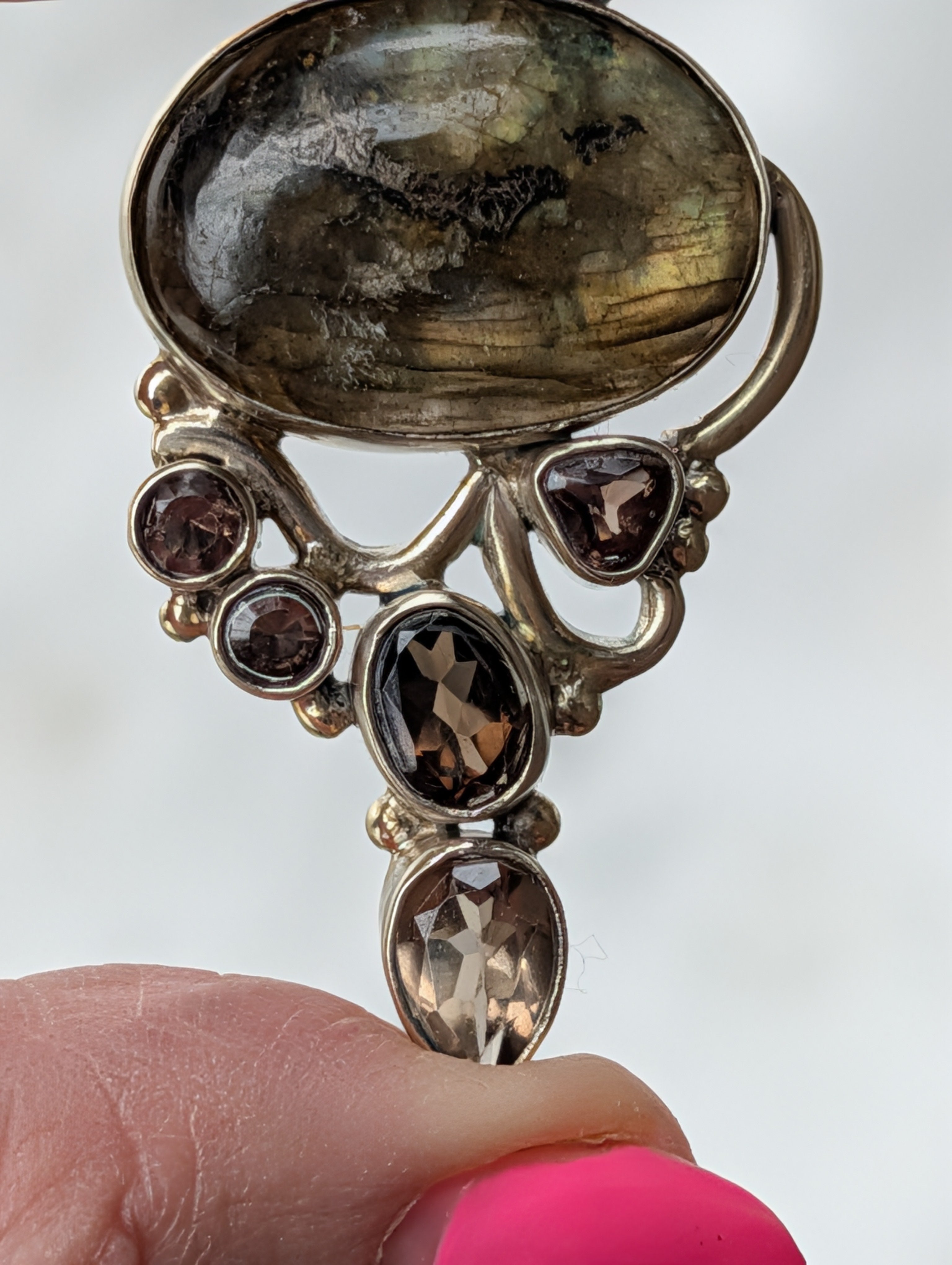 Labradorite & Smoky Quartz Pendant — One-of-a-Kind Sterling Silver Statement