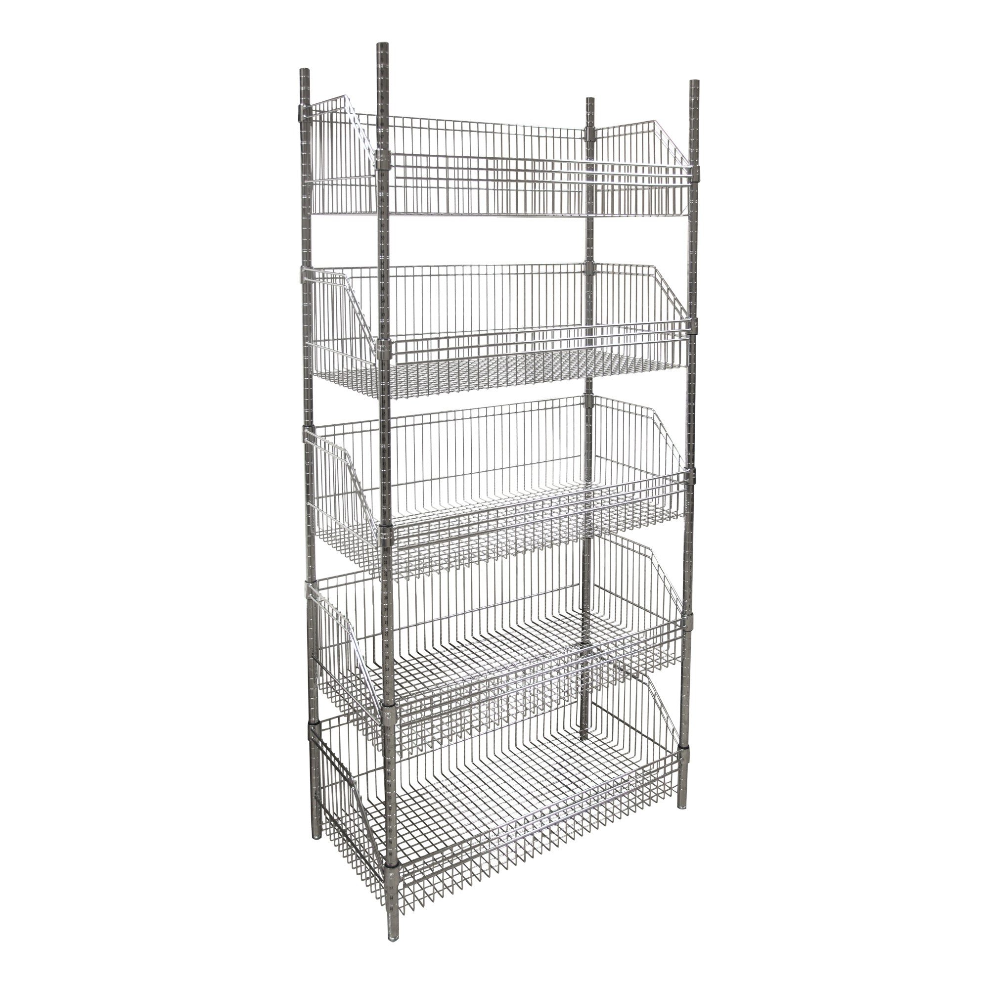 Wire Basket Shelving Unit, 5 Tiers, 48" W x 74" H x 24" D