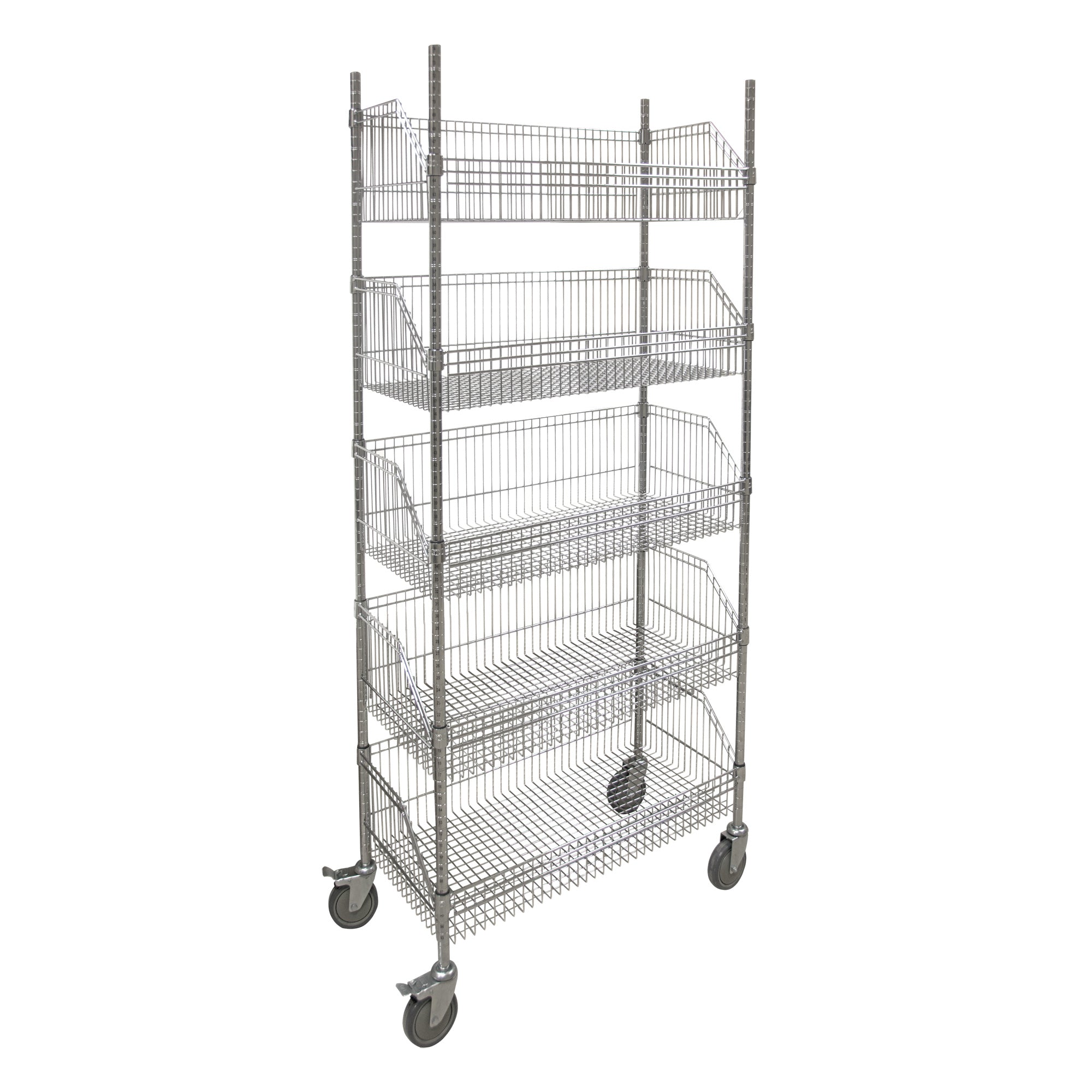 Wire Basket Shelving Cart, 5 Tiers, 48" W x 80" H x 24" D