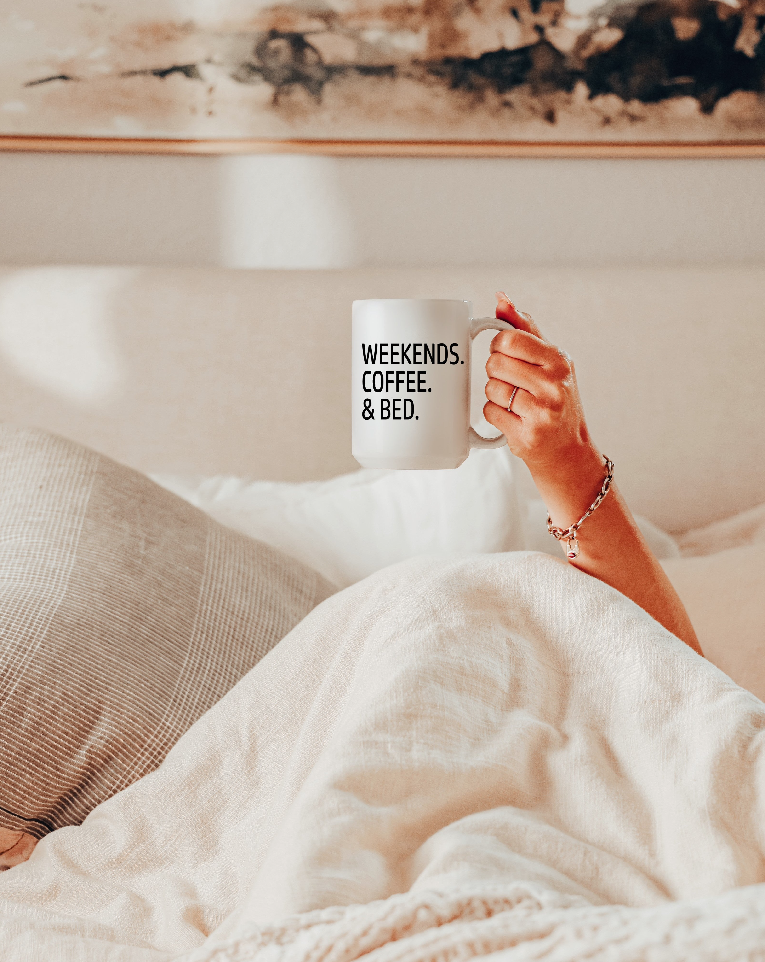"Weekends, Coffee & Bed" Mug — Cozy Mug for Relaxing Weekends