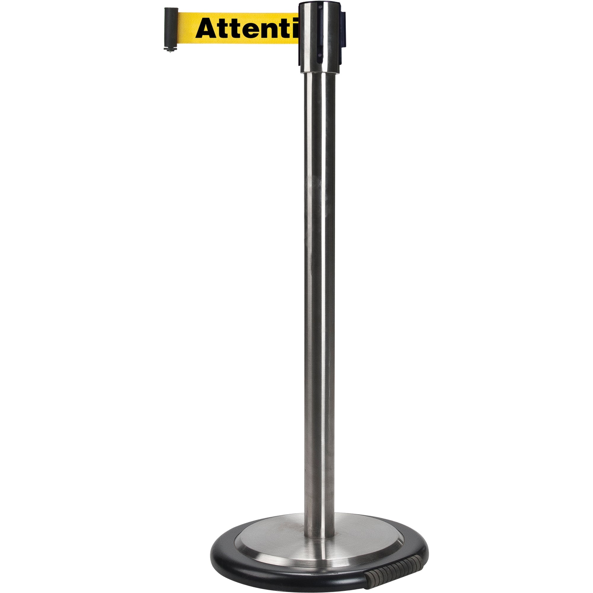 Free-Standing Crowd Control Barrier, Steel, 35" H, Yellow Tape, 7' Tape Length