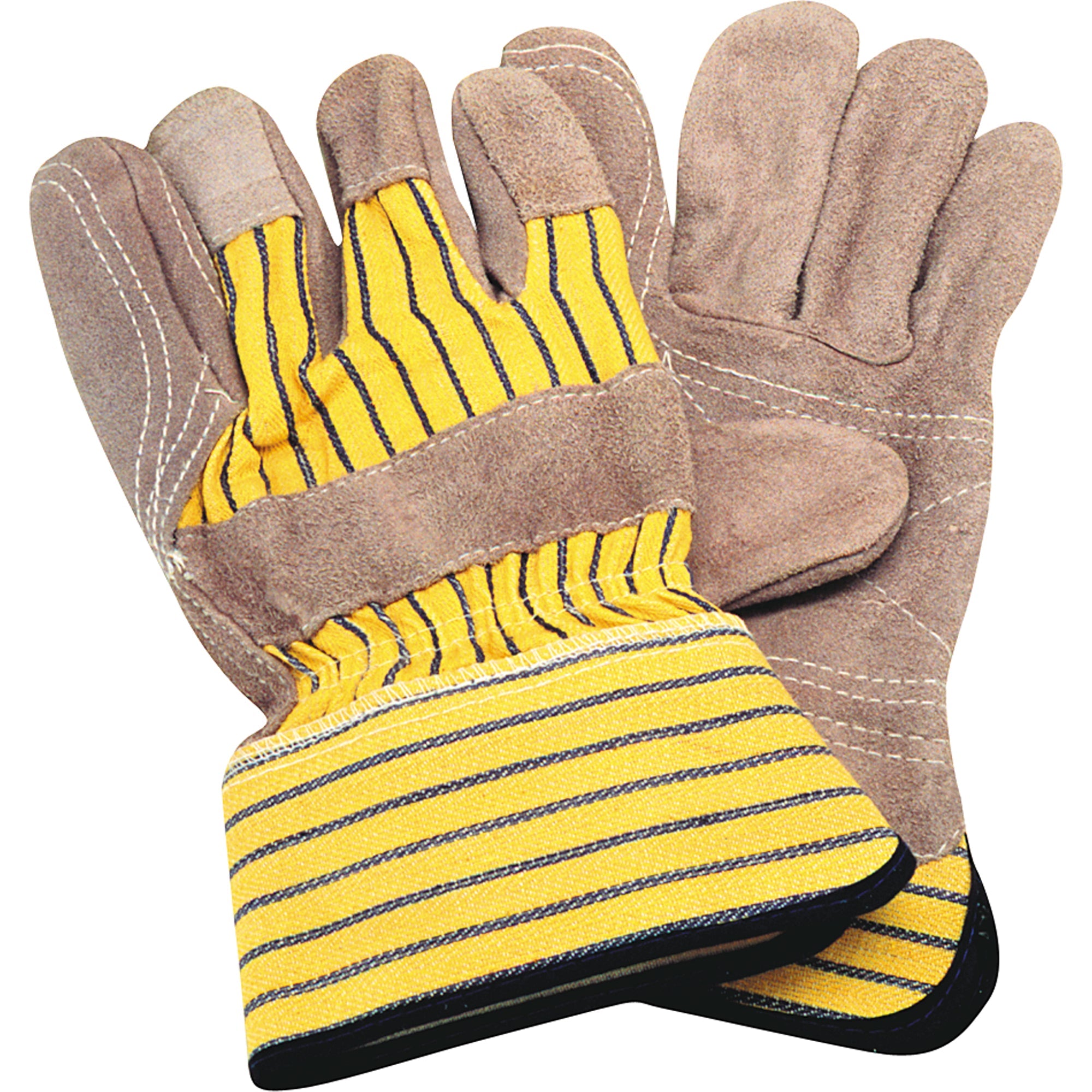 Double-Palm Fitters Gloves, Large, Split Cowhide Palm, Cotton Inner Lining