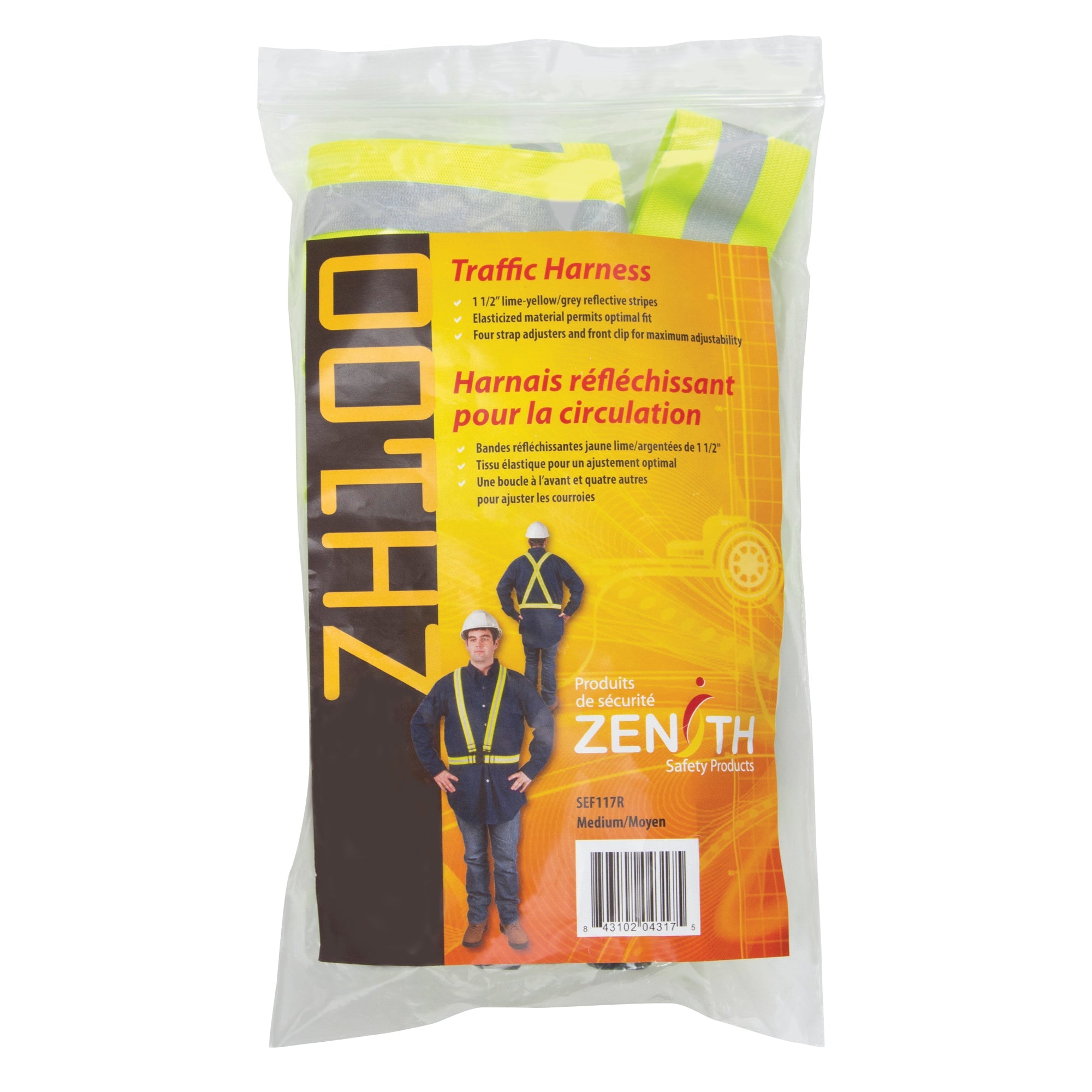 Standard-Duty Safety Harness, High Visibility Lime-Yellow, Silver Reflective Colour, Medium