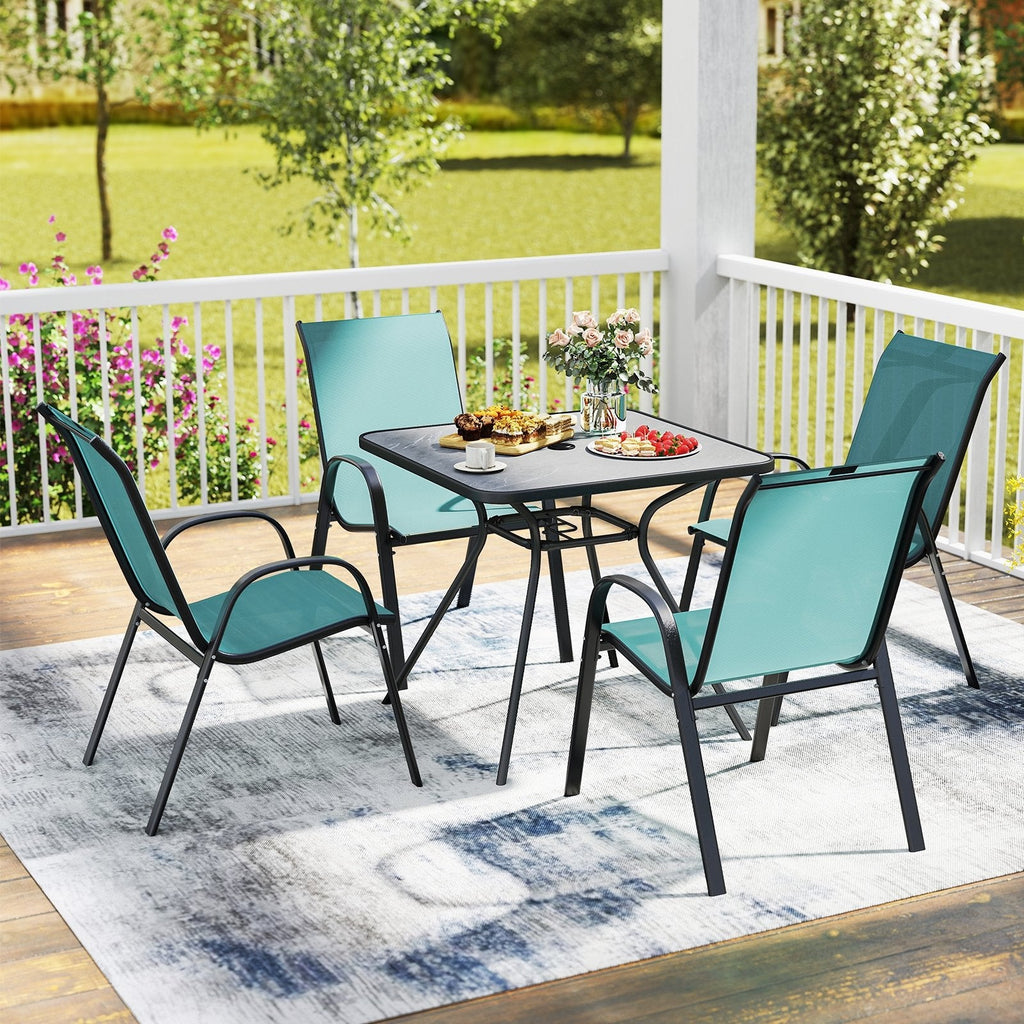 4  Pieces Stackable Patio Dining Chairs Set with Armrest-Black