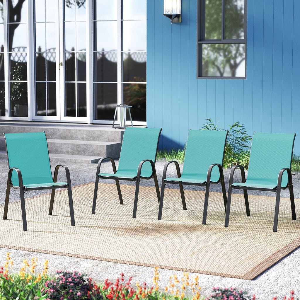 4  Pieces Stackable Patio Dining Chairs Set with Armrest-Black