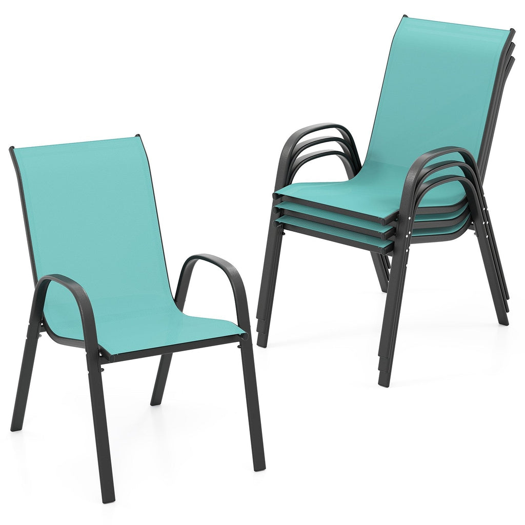 4  Pieces Stackable Patio Dining Chairs Set with Armrest-Black