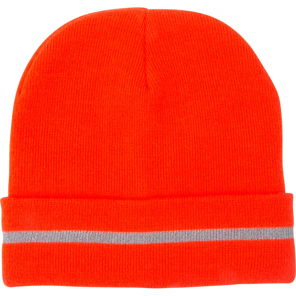 High Visibility Knit Hat with Reflective Stripe, High Visibility Orange, Acrylic