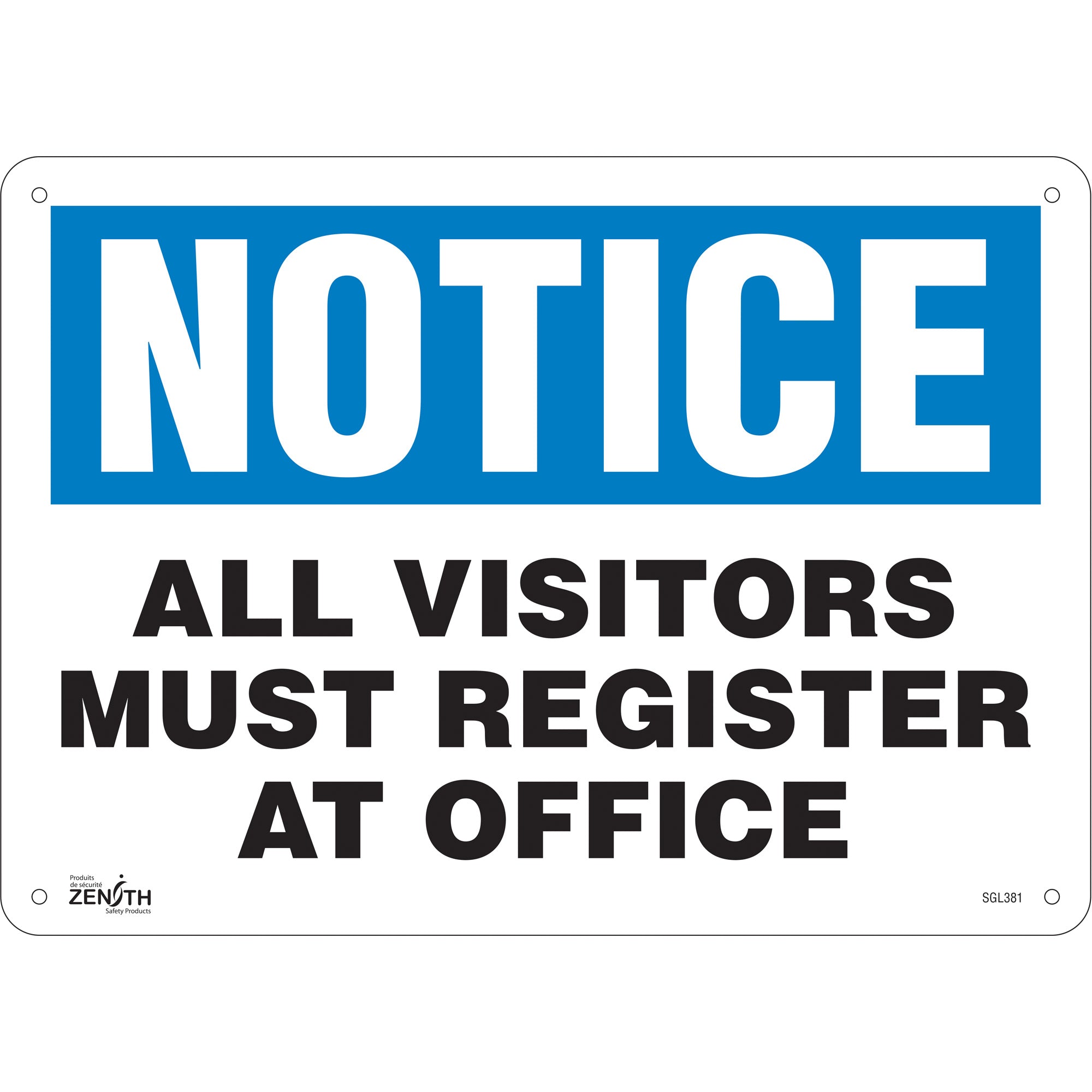 "All Visitors Must Register" Sign, 10" x 14", Plastic, English
