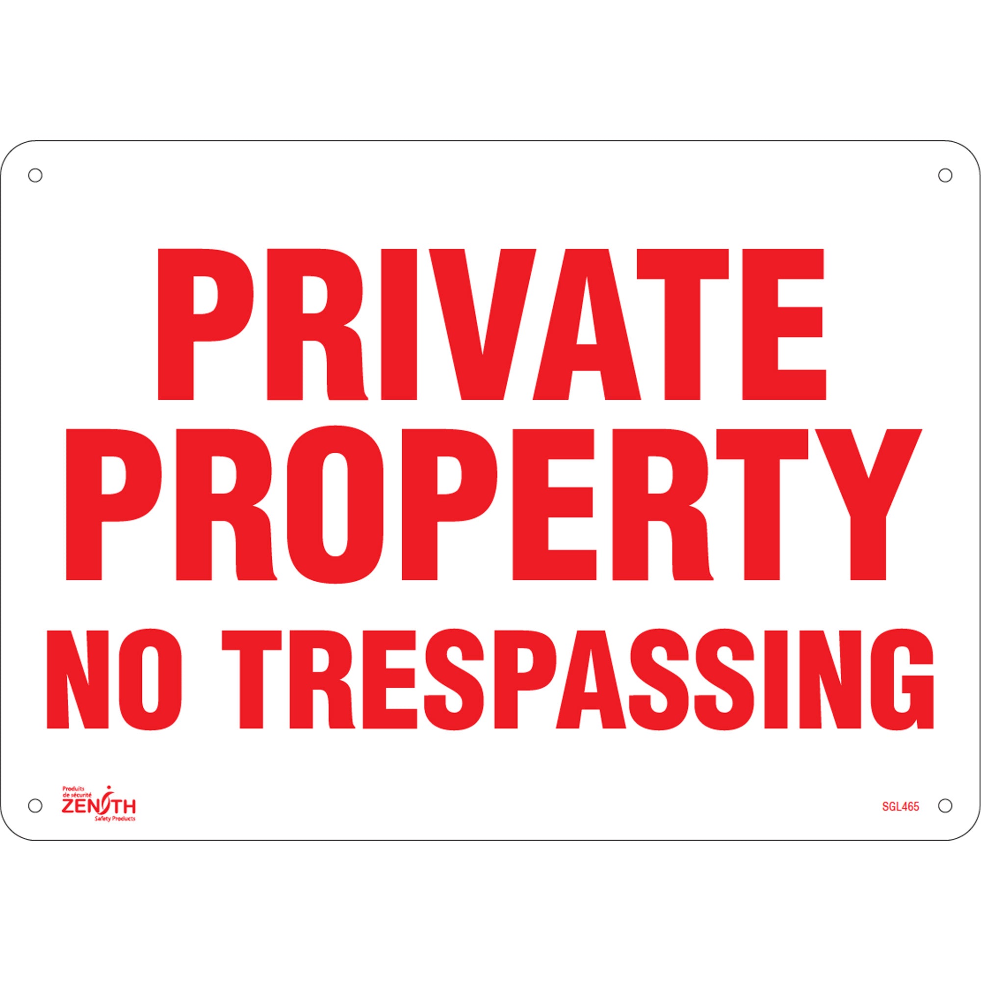 "Private Property" Sign, 10" x 14", Plastic, English