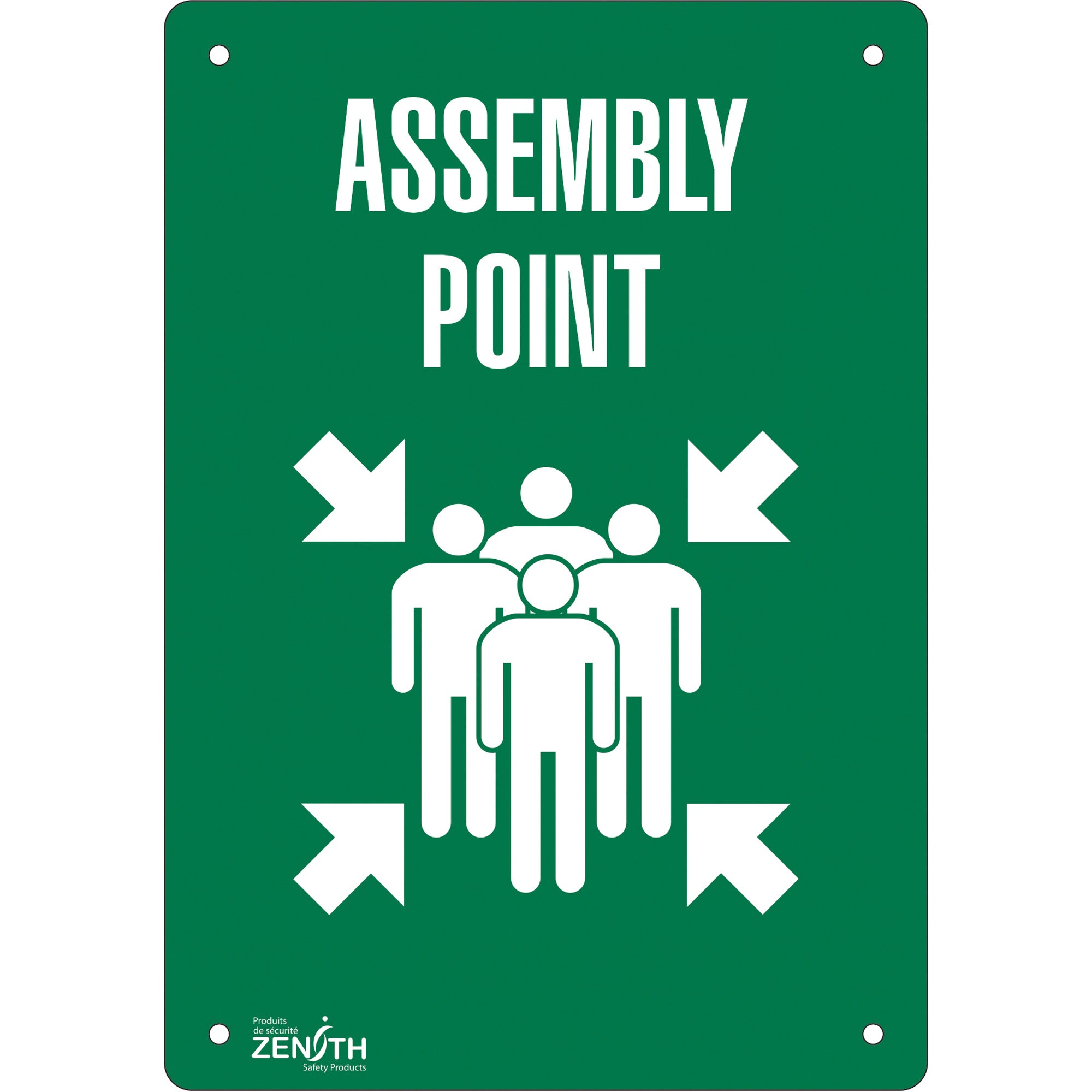 "Assembly Point" Sign, 10" x 7", Aluminum, English with Pictogram