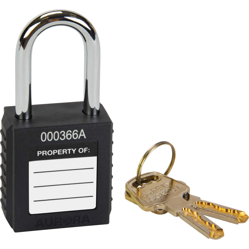 Safety Lock, Black, Keyed Different, Thermoplastic, 1-1/2" Width