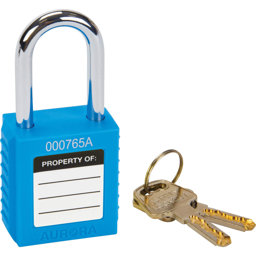 Safety Lock, Blue, Keyed Different, Thermoplastic, 1-1/2" Width