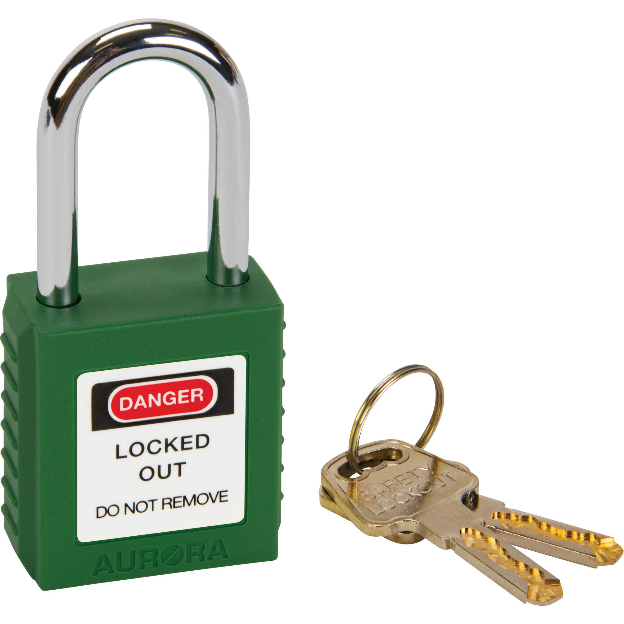 Safety Lock, Green, Keyed Different, Thermoplastic, 1-1/2" Width