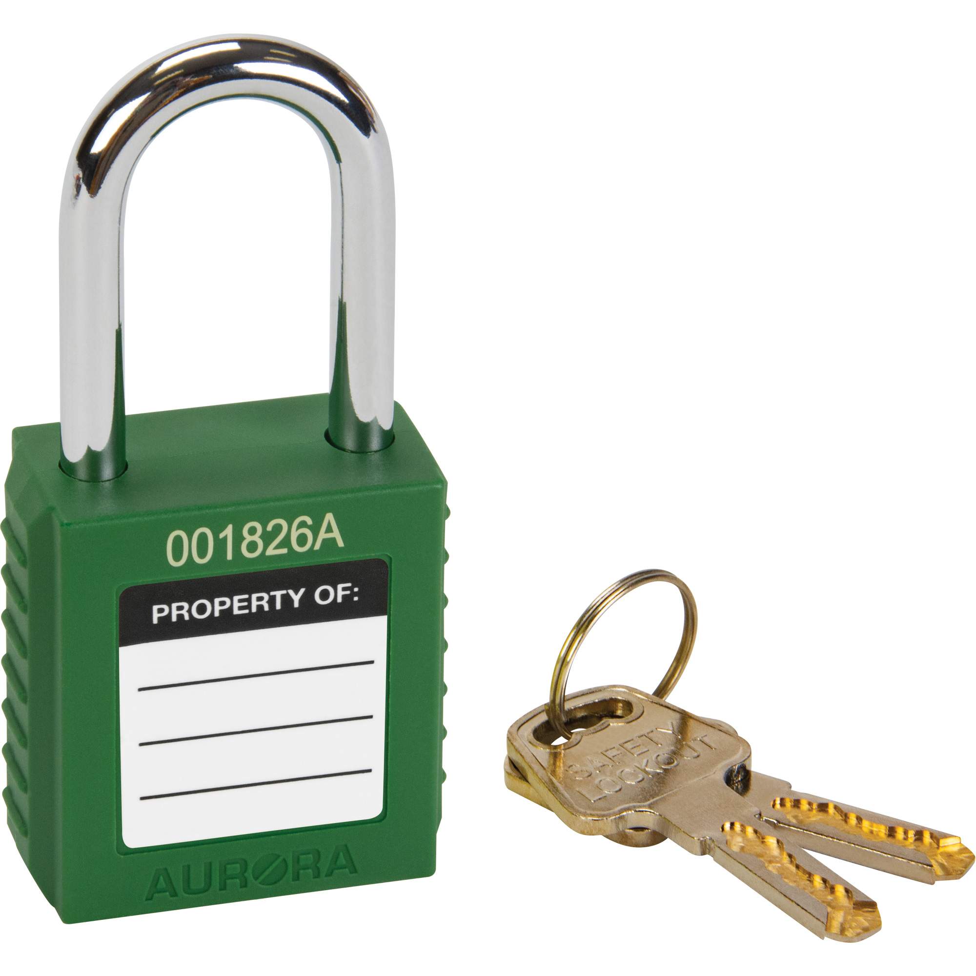 Safety Lock, Green, Keyed Different, Thermoplastic, 1-1/2" Width