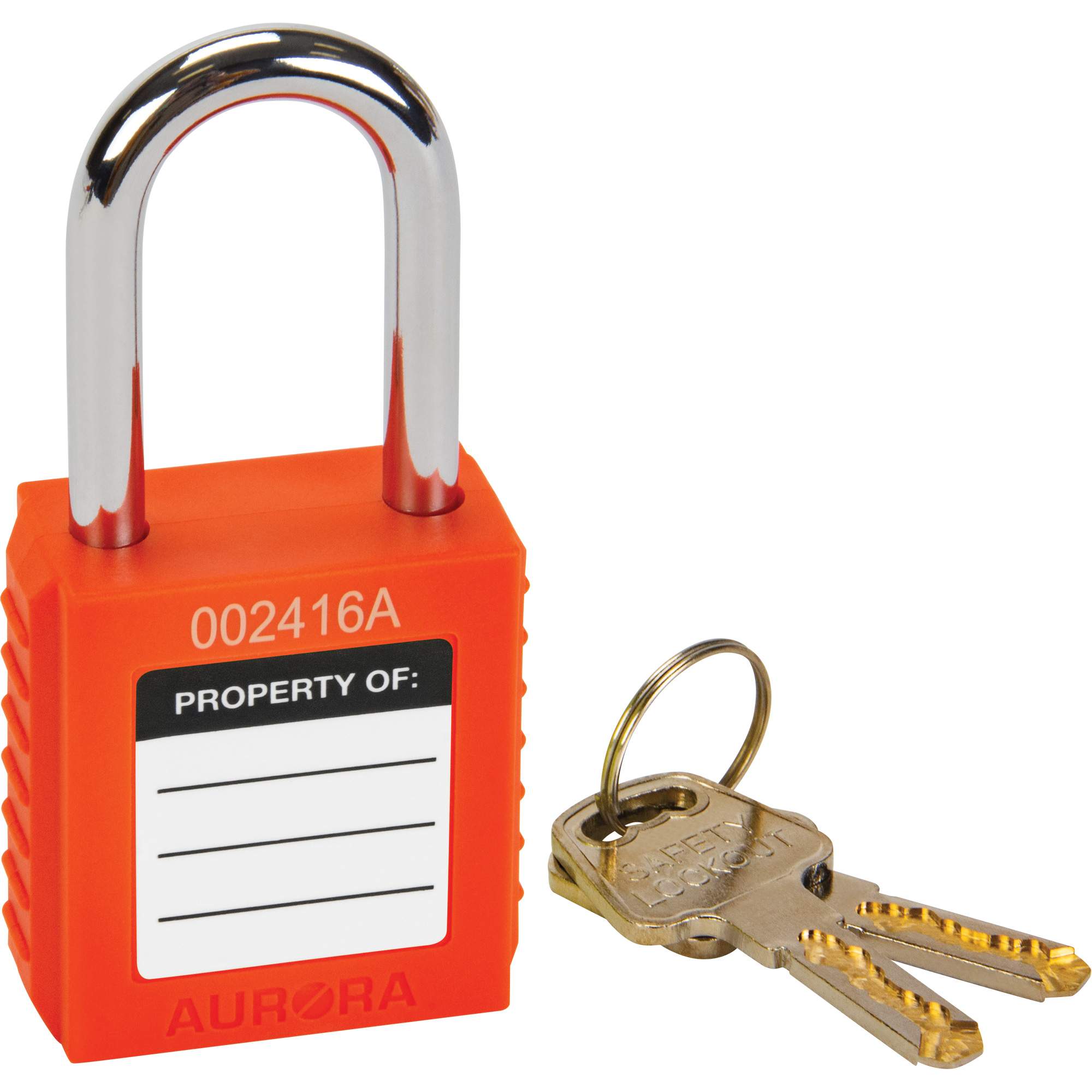 Safety Lock, Orange, Keyed Different, Thermoplastic, 1-1/2" Width
